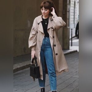 Free People Tan Double-Breasted Trench Coat